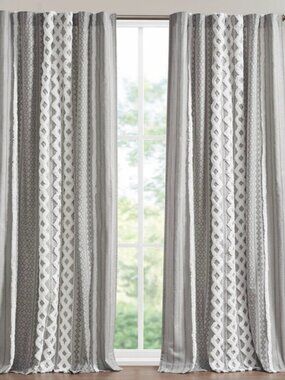 Ink + Ivy Imani Cotton Printed Single Curtain Panel Chenille Stripe Gray 50 x 95